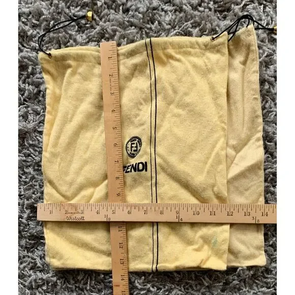 2 FENDI Vintage Yellow Logo Drawstring Dust Bag purse shoe cover LOT - Picture 2 of 8